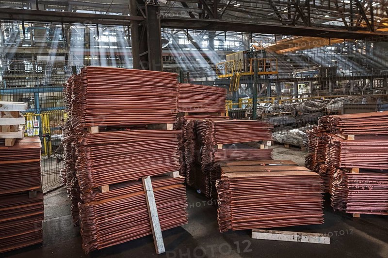 Cathode copper bars in the smelter loaded for rail transport in Legnica, Poland