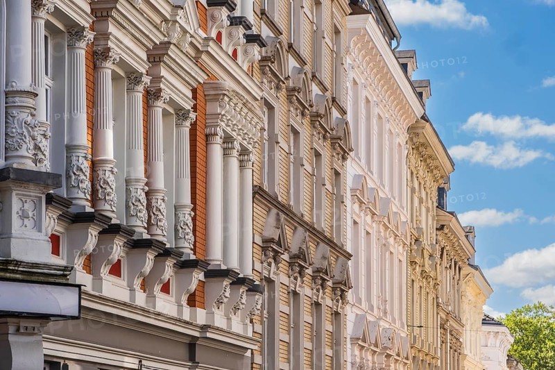 Street with old buildings from the Wilhelminian era in Wuppertal, Germany
