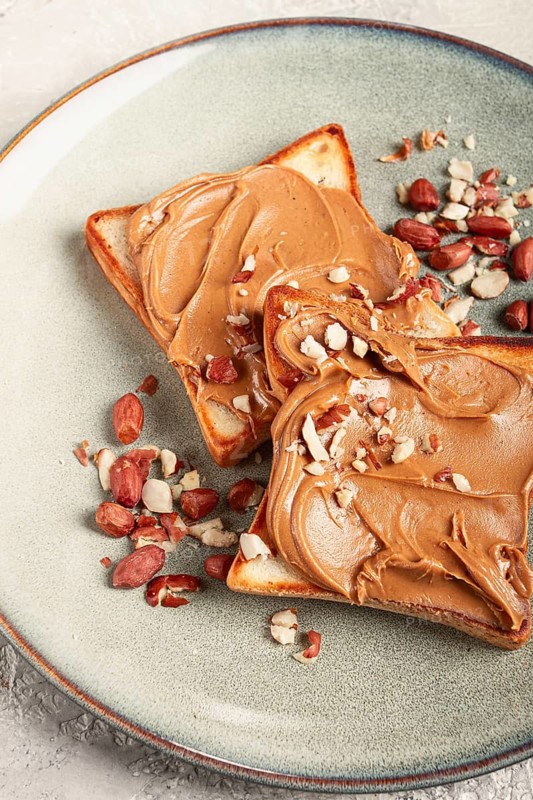 Peanut butter toast, top view, breakfast, no people