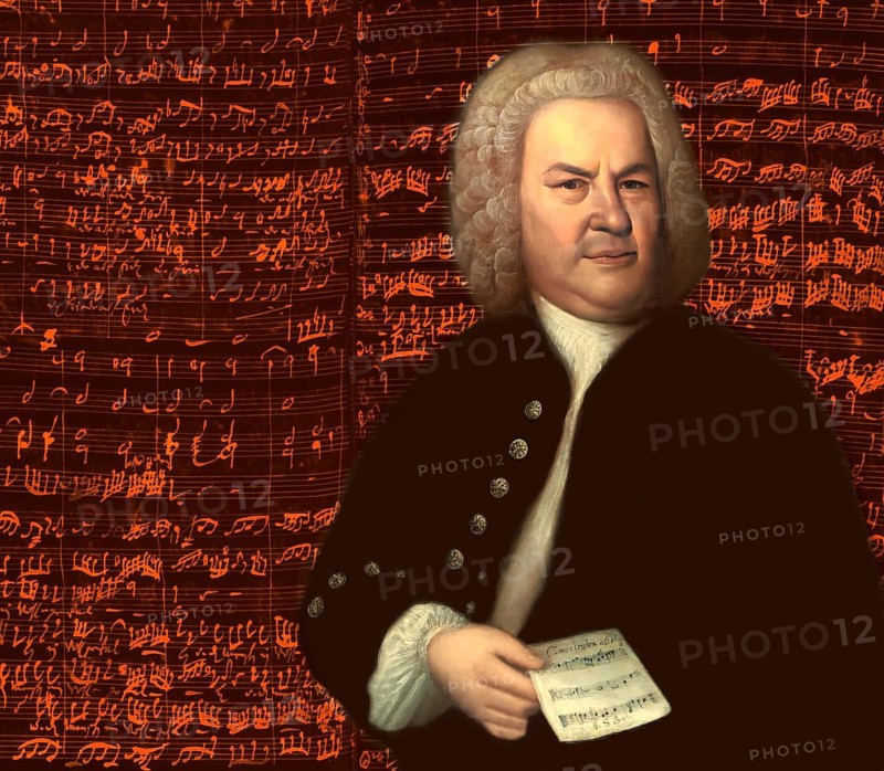 Johann Sebastian Bach, 1685, 1750, German composer, digital edited according to a painting by Elias Gottlob Haussmann, Bach's autograph of the Christmas Oratorio, Weihnachtsoratorium, BWV 248