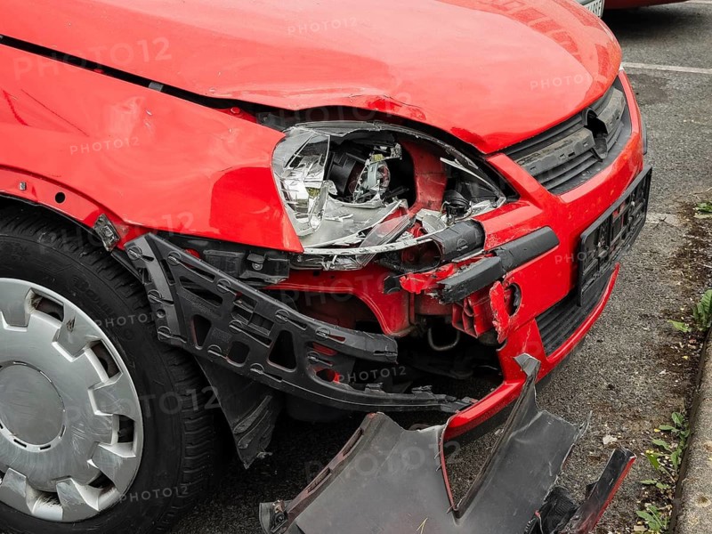 A red car after an accident on the passenger side, Wuppertal, Germany