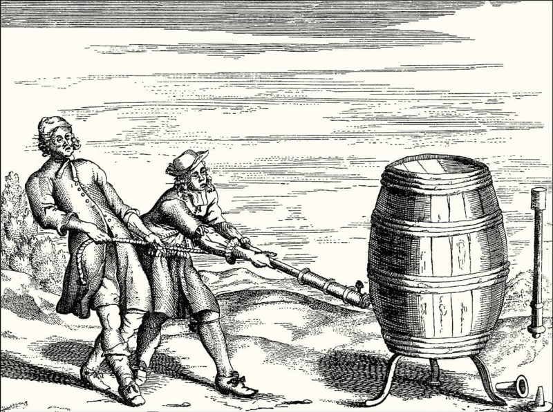 The strength of air pressure, experiment by Otto von Guericke, 17th century