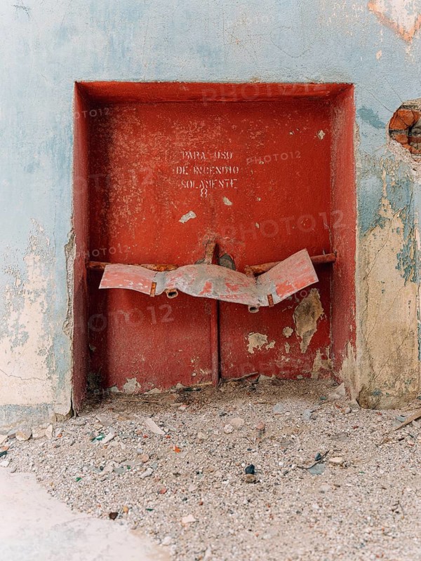 Niche for fire fighting equipment, abandoned Swift factory, The Swift refrigerator in Puerto San Julián, Puerto San Julián, Santa Cruz Province, Argentina