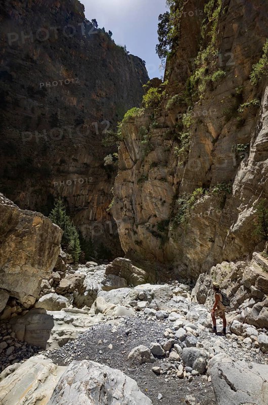 Hiking trail through the Samaria Gorge, south coast, Crete, Greece