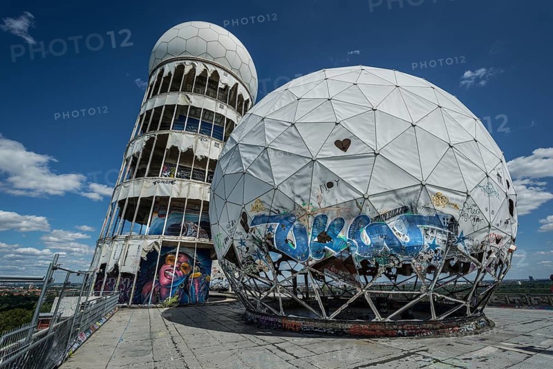 Graffiti on the former US eavesdropping facility on Teufelsberg in Grunewald, Berlin, Germany