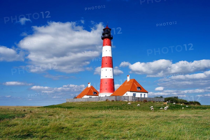 The lighthouse of Westerhever near St. Peter Ording, Westerheversand, Schleswig-Holstein, Federal Republic of Germany