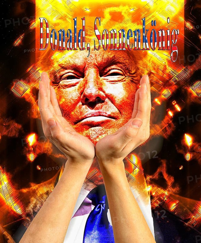 Symbolic image, Donald Sun King, Donald Trump sees himself as a ruler above the law, US democracy in danger, political blackmail, EU and Germany under political pressure, industry, tariff threats, Elon Musk, Mark Zuckerberg, social networks, fake news, rights broken, hate, agitation, DSG Digital Services Act, re-election, USA, politics, announcements, vendetta, wanted dictator, Republicans, US electoral system, global danger, lies, 2nd term of office, global strain, Ukraine war, storm White House, Donald Trump term, global burden, Ukrainian war, White House storm