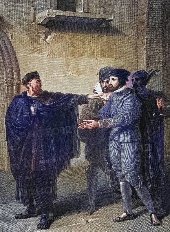 The Merchant of Venice. Act III. Scene III, Venice A Street. Shylock, Salarino, Antonio and Gaoler. From the Boydell Shakespeare Gallery, published at the end of the 19th century, Historic, digitally restored reproduction from a 19th century original, Record date not stated