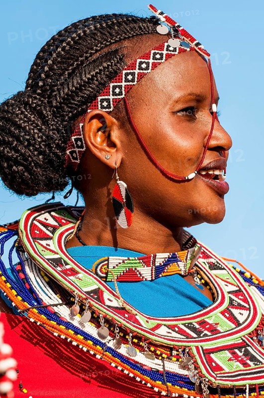 Maasai participants in the International Carnival Seychelles, Victoria, Mahe, Republic of Seychelles, Indian Ocean