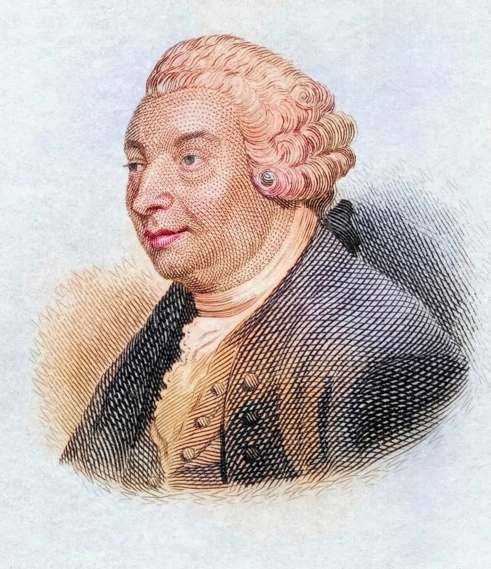David Hume, (b. 7 May 1711greg. in Edinburgh, d. 25 August 1776 ibid.) was a Scottish philosopher, economist and historian, coloured woodcut from Crabbe's Historical Dictionary from 1825, Historical, digital reproduction