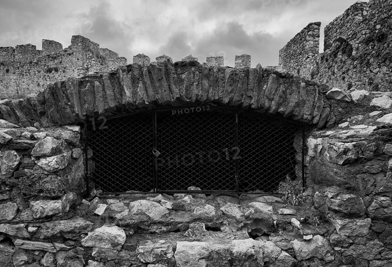 Former cistern, castle of Platamonas, Platamon Castle, black and white, Platamonas, Macedonia, Greece