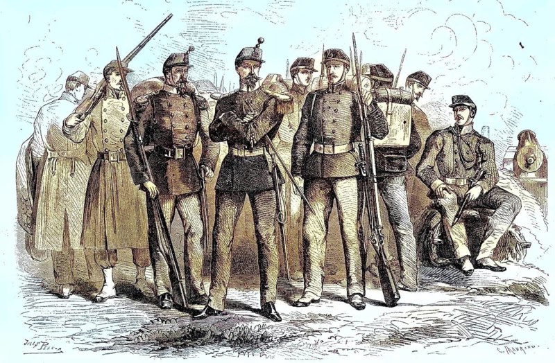 The New Uniforms of the Mobile National Guard and Army, 1869, France, Historic, digitally restored reproduction of an original 19th century pattern, exact original date unknown