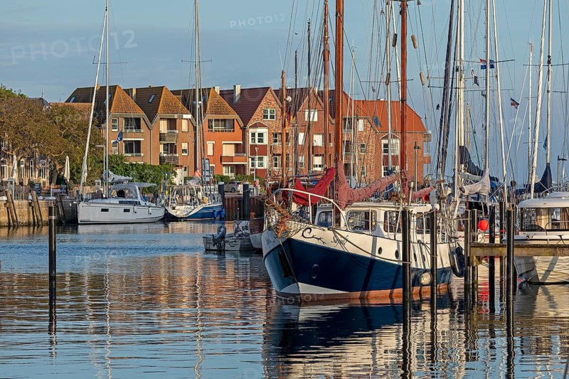 Boats, houses, harbour, Orth, Fehmarn, Schleswig-Holstein, Germany