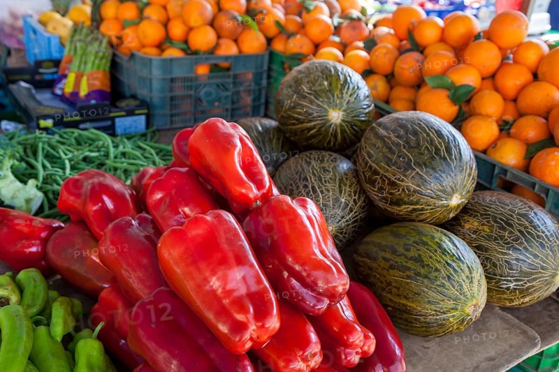 Market stall with fruit and vegetables, weekly market market, Majorca, Balearic Islands, Spain