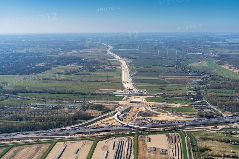 Motorway construction site A26, motorway junction, Süderelbe, road construction, motorway, A7, A26, aerial view, Hamburg, Germany