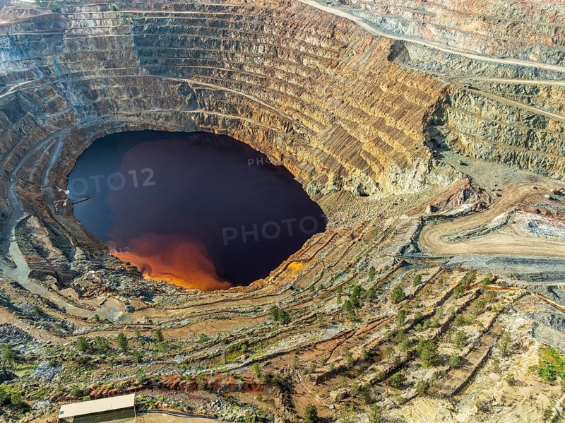 Aerial view of Corta Atalaya open pit mine, copper mine, Rio Tinto, Minas de Rio Tinto, Andalusia, Spain