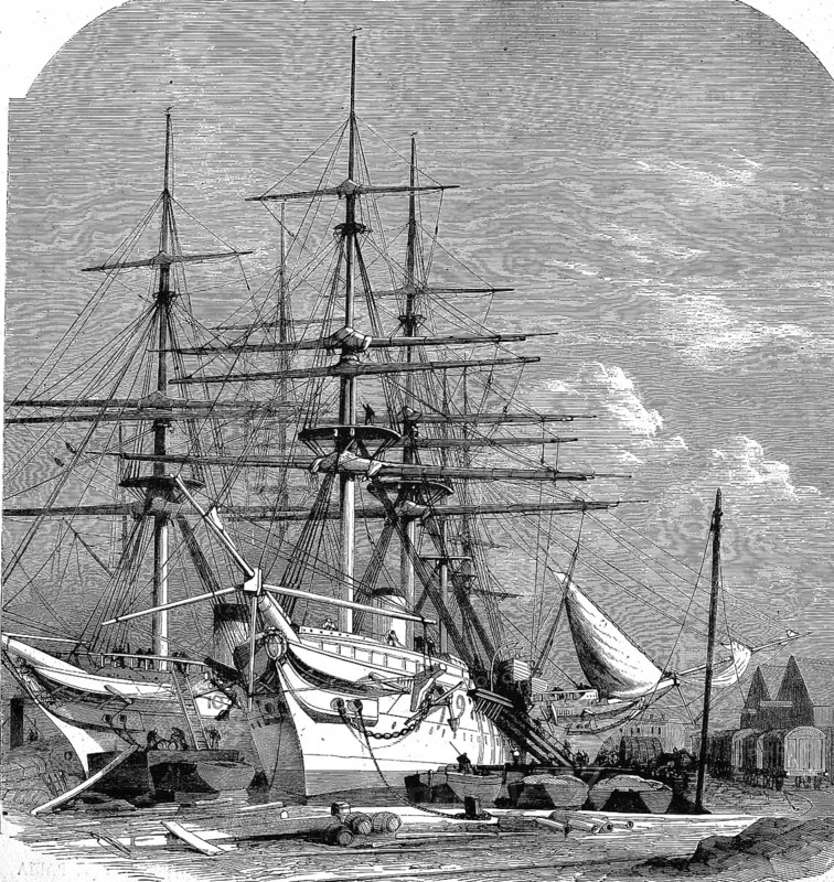 The Hospital Ships for the English Expedition to Abyssinia, 1868, Ethiopia, Historic, digitally restored reproduction of a 19th century original, exact original date unknown