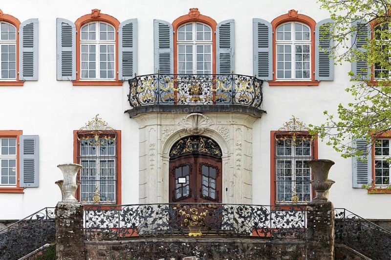 Bürgeln Castle, west façade, classicist building with rococo decoration, Schliengen, Markgräflerland, Black Forest, Baden-Württemberg, Germany