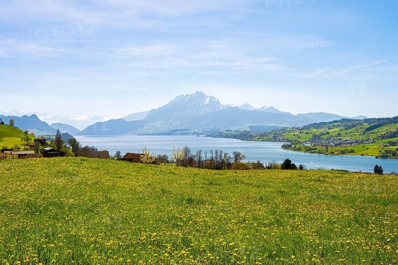 View of Lake Lucerne and Mount Pilatus, Küssnacht am Rigi, Canton Schwyz, Switzerland