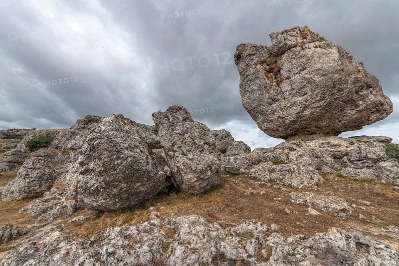 Strangely shaped rocks in the chaos of Nimes le Vieux in the Cevennes National Park. Unesco World Heritage. Fraissinet-de-Fourques, Lozere, France
