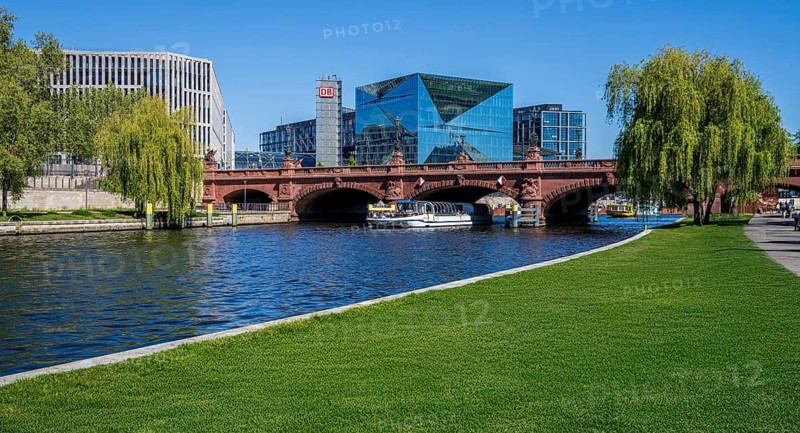 Architecture and landscape on the banks of the Spree in Berlin Mitte, Germany