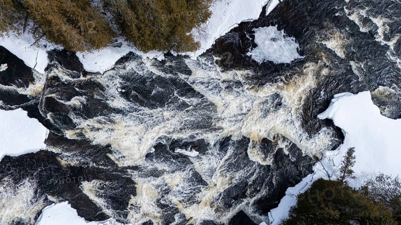 Wolf river. White waters in winter. Mastigouche wildlife reserve.. Province of Quebec. Canada