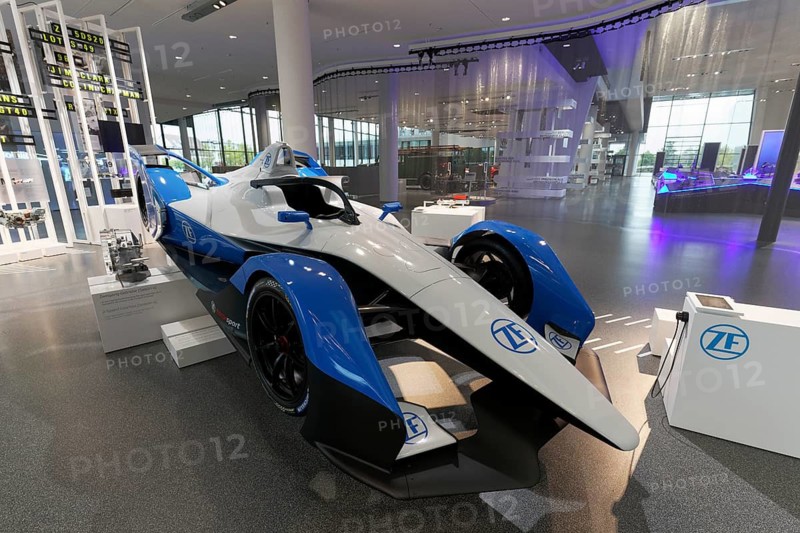 Formula E racing car with electric drive and ZF racing transmission, ZF Forum, corporate headquarters of automotive supplier ZF Friedrichshafen AG, Friedrichshafen, Baden-Württemberg, Germany