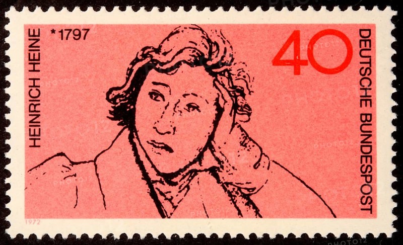 Heinrich Heine (1797-1856) a German poet, journalist and essayist. Portrait on a German stamp