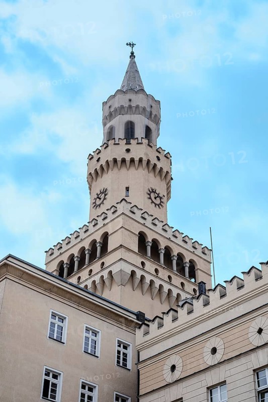 Tower of the neo-classical town hall in Opole, Opole Voivodeship, Poland