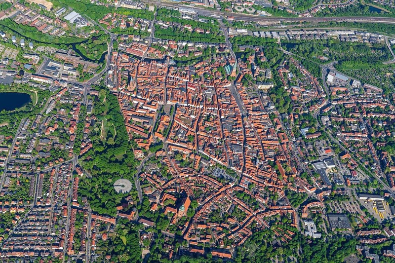 Aerial view, Lüneburg, Hanseatic city, Ilmenau, Lower Saxony