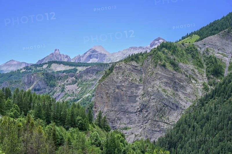Mountains along the mountain road down to Entraunes, Département Alpes-Maritimes, France