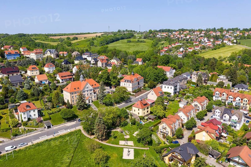 Aerial view of Wurgwitz with former town hall, Freital, Saxony, Germany