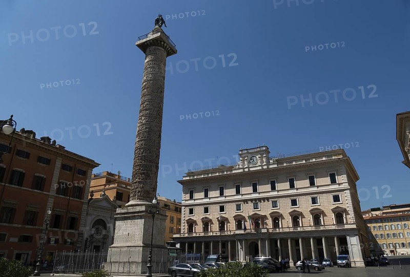 Marcus Aurelius Column and Palazzo Wedekind in Piazza Colonna, Rome, Italy