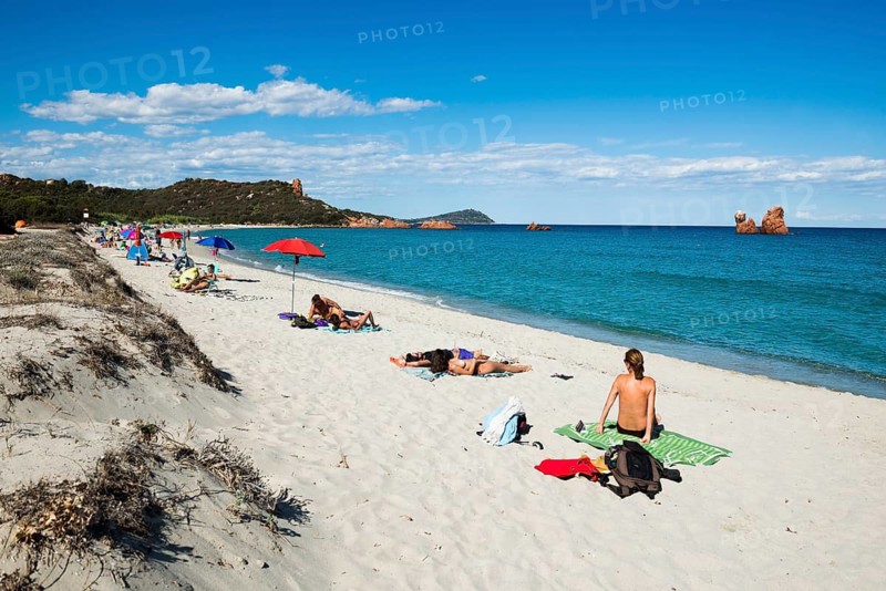 Beach and red rocks, Spiaggia di Cea, Tortoli, Sardinia, Italy