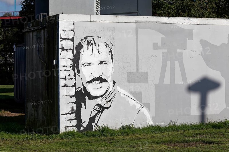 Portrait of the actor Götz George as Horst Schimanski from the ARD Tatort, stencil picture, stencil, Duisburg, -Ruhrort, North Rhine-Westphalia, Germany