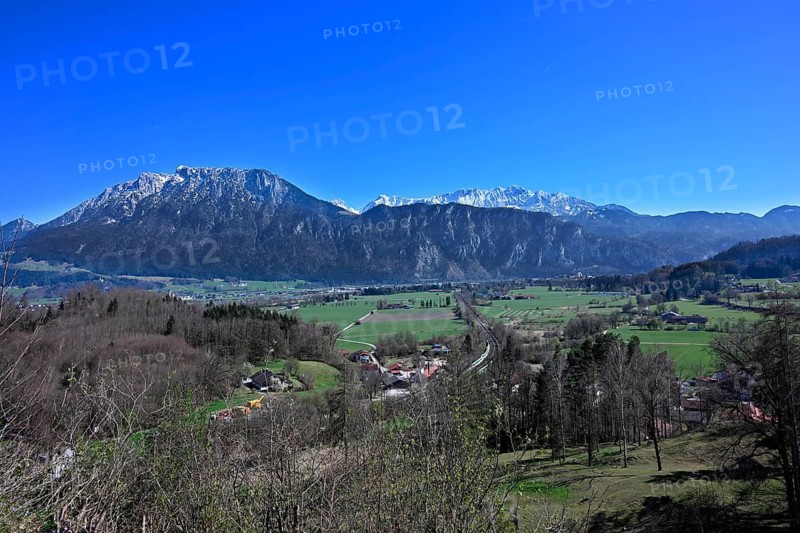 View from the Auerburg ruins near Oberaudorf to the Wilder Kaiser, mountain range in Tyrol, Austria
