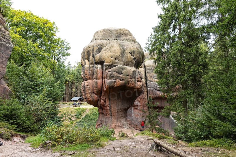 Natural monument Kelchsteine with mushroom rock Kelchstein near Oybin, Zittau Mountains, Saxony, Germany