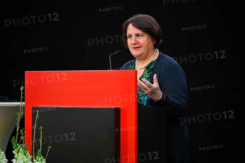 Theresa Schopper Bündnis 90 Die Grünen Minister for Culture, Youth and Sport Baden-Württemberg, at the lectern during a symposium organised by the WLSB, Württembergischer Landessportbund e.V. SpOrt, Haus des Sports, Stuttgart, Baden-Württemberg, Germany