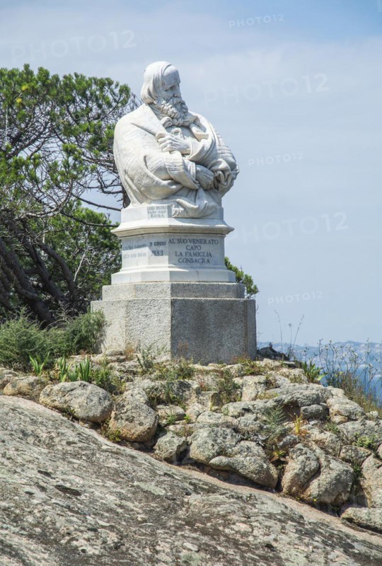 Bust of Giuseppe Garibaldi at his home Casa Bianca, Isola Caprera, Arcipelago di La Maddalena National Park, Sardinia, Italy