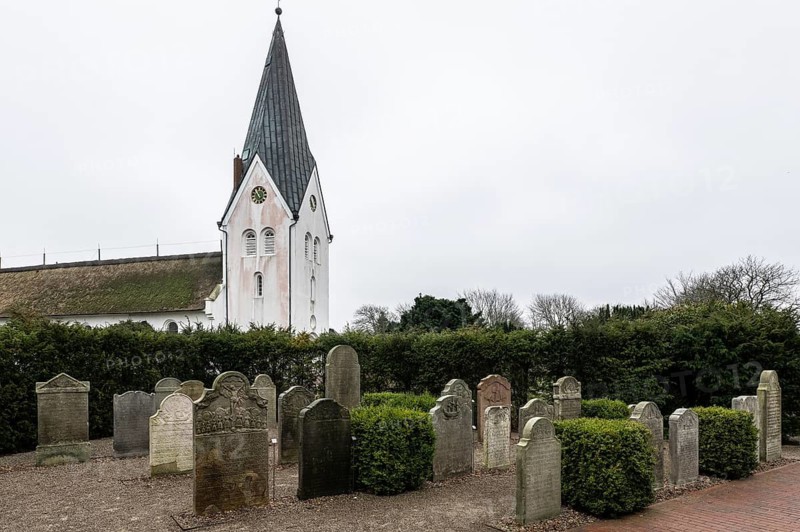 Cemetery in fog, Amrum, Schleswig-Holstein, Germany