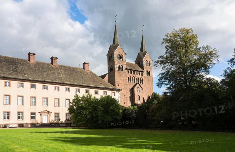 Imperial Abbey of Corvey, the Westwork of Corvey Abbey, abbey church St. Stephanus and St. Vitus, UNESCO World Heritage Site, Höxter, North Rhine-Westphalia, Germany