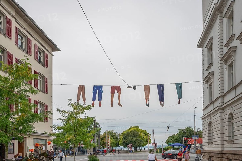 Trousers on a washing line in the city centre of Bregenz, Bregenz, Vorarlberg, Austria