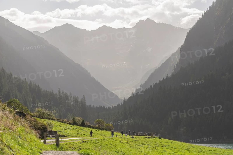 Hiking trail in Stilluptal, hiker, Stillupgrund, Mayrhofen, Zillertal Alps High Mountain nature park Park, Tyrol, Austria