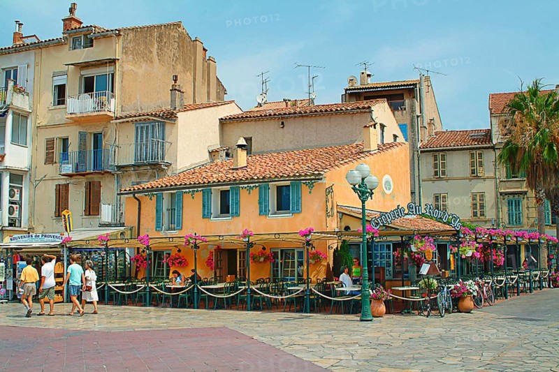 Typical Créperíe at the marina of Sanary-sur-Mer, commune on the Mediterranean coast, Côte d'Azur in the Var department, Provence-Alpes-Côte d'Azur region, France