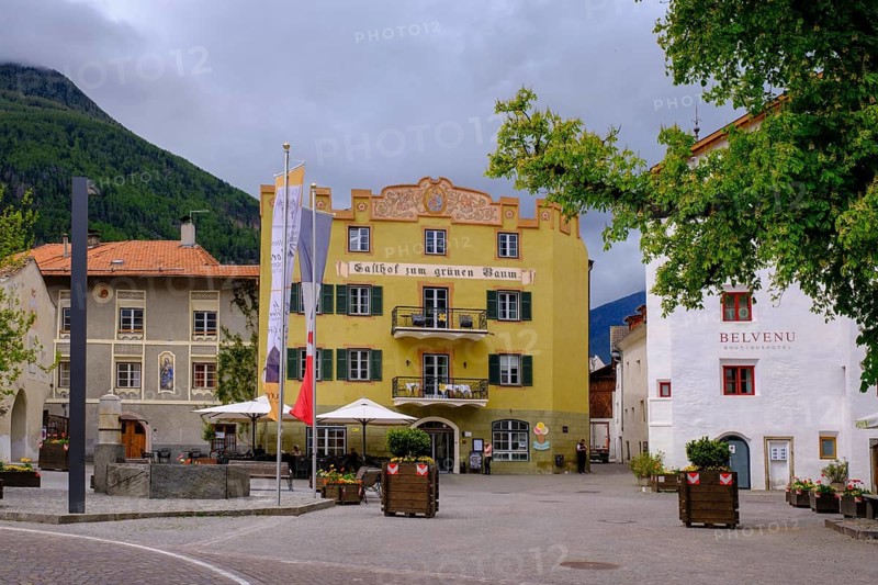 Town square, Glorenza, Venosta Valley, South Tyrol, Italy
