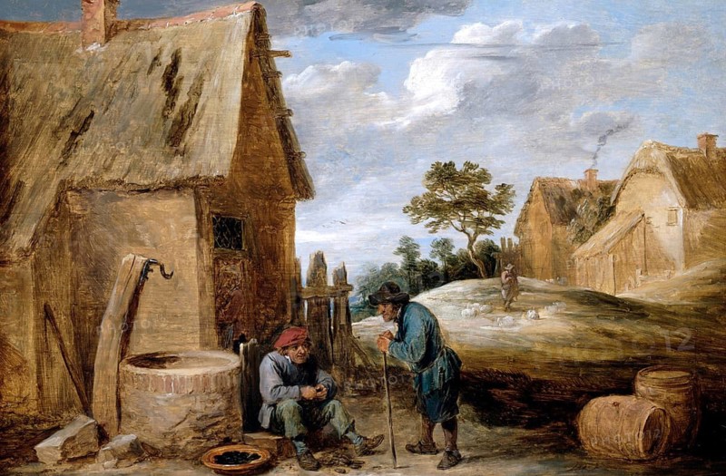 A Peasant Eating Shellfish, painting by David Teniers (baptised 15 December 1610 in Antwerp, died 25 April 1690 in Brussels), Flemish painter, draughtsman and curator. He was an innovator in a variety of genres such as history painting, genre painting, landscape, portrait and still life. He is most remembered today as the leading Flemish genre painter of his time, reproduction from a 17th century painting. Authentic, file restored for optimal use, exact date of original unknown