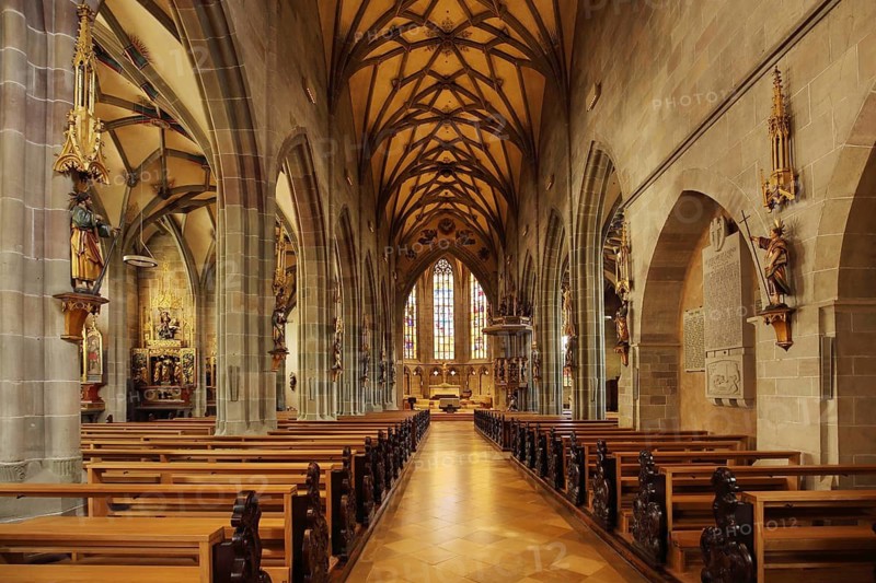 Interior view of the late Gothic Holy Cross Münster, Rottweil, Neckar Valley, Baden-Württemberg, Germany