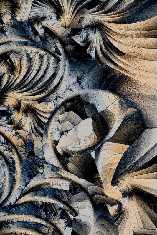 Intricate image of salicylic acid microcrystals, showcasing their detailed structures under a microscope