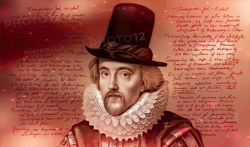 Portrait of Sir Francis Bacon, Baron Baco of Verulam, 1561 - 1626, English lawyer, statesman, essayist, historian, intellectual reformer, philosopher and scientist, handwritten letter by him, 1608