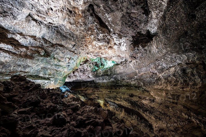 Underground cave formed by lava flow, illuminated lava cave, Cueva de los Verdes, Lanzarote, Canary Islands, Spain